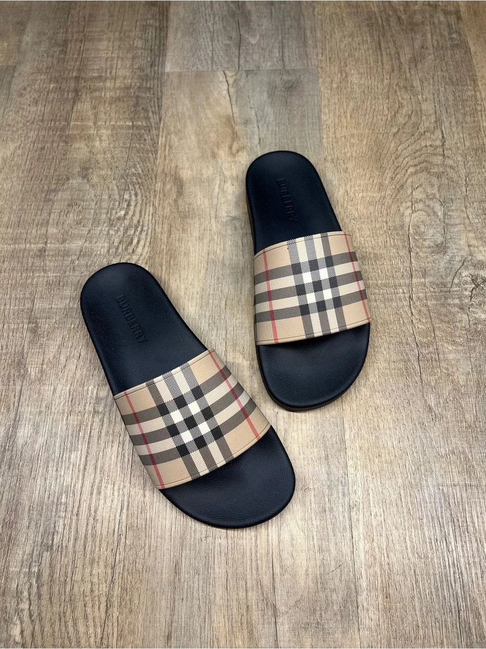 Burberry Beige Plaid Men’s Slide Sandals EU SIZE 38-45